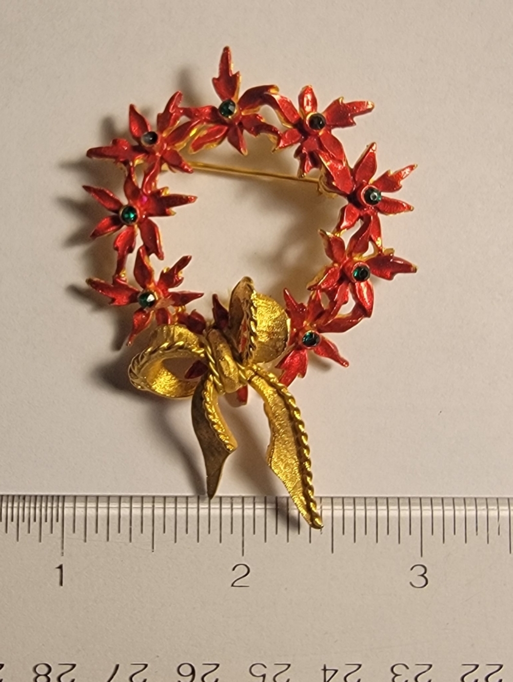 Gold and Red Floral Wreath Holiday Brooch - Elegant Women's Jewelry
